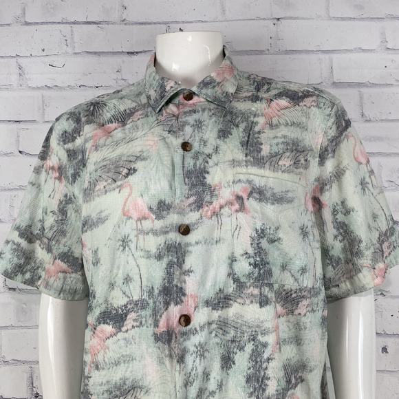 Tommy Bahama Other - Tommy Bahama Shirt Men's XL Hawaiian Camp Shirt Silk Blend Floral Flamingos